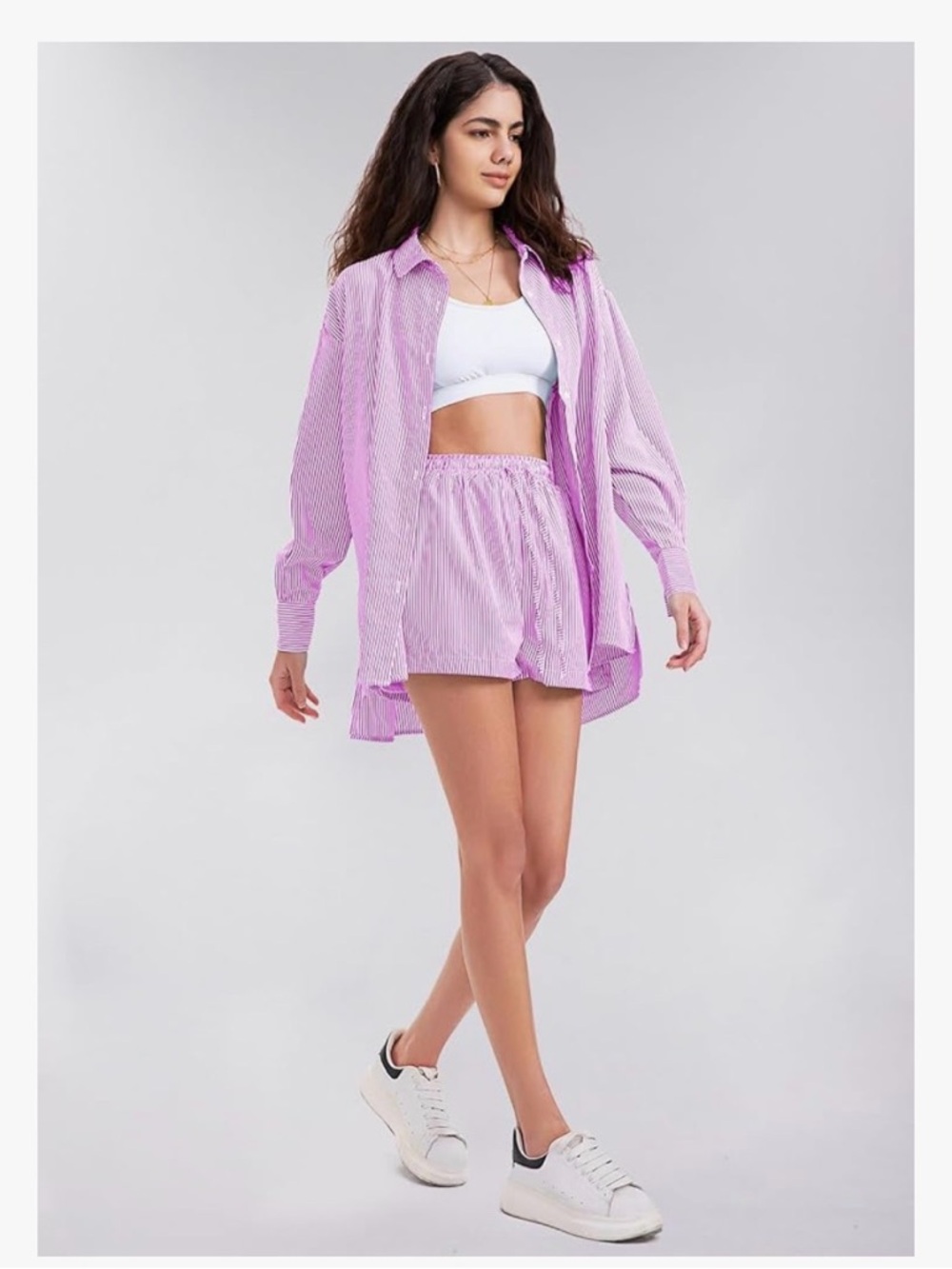 Lilac & White Vertical Stripe Button-Up Shirt